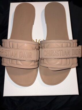 Christian Dior hazelnut Embossed Logo Slide Sandals